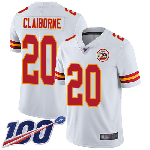 Men Kansas City Chiefs #20 Claiborne Morris White Vapor Untouchable Limited Player 100th Season Football Nike NFL Jersey